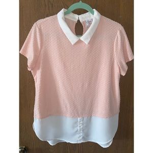 Elle Collared Knit Blouse, Pink & White